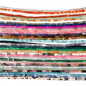 Natural stone crystal tube loose beads for DIY jewelry making, colorful gemstone cylinder spacers.