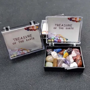 Buntes Kristall Mineral Stein Proben Set mit klarer Plastikbox für Geologie Lehrmaterial.