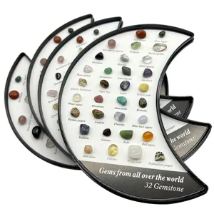 32 Edelstein Proben Set natürliche Kristall Achat Mineralien Steine Mond Display Geschenk