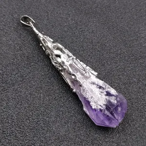 Natural Amethyst Crystal Cluster Raw Stone Pendant Necklace Bohemian Jewelry Accessory