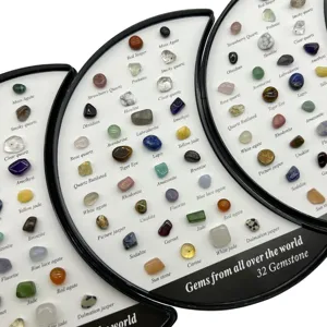 32 Edelstein Kristall Proben Set Natürlicher Quarz Achat Mond Display Box Geschenk