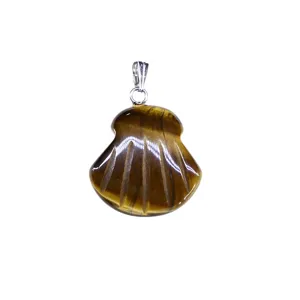 Natur Tigerauge Stein geschnitzte Muschel Anhänger Halskette Zubehör DIY Schmuck