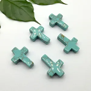Natuurlijke turquoise kruis kraal DIY sieraden maken hangers accessoires 30x22mm