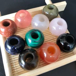Colorful large hole gemstone beads natural stone crystal agate round beads for DIY jewelry making.