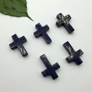 Natuurlijke lapis lazuli kristal edelsteen kruis hanger sieraden maken 30x22mm