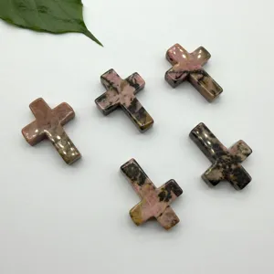 Natuurlijke edelsteen kruis hangende kralen detail, geboorde sieraden maak accessoire.