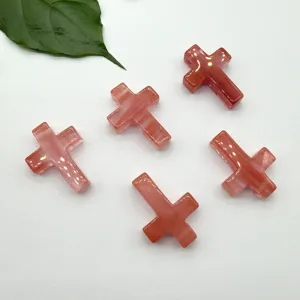 Natuurlijk kristal edelsteen kruis hanger sieraden accessoires halffabrikaat 30x22mm