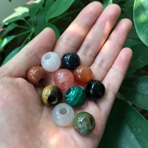 Natural crystal stone agate jade large hole barrel beads for handmade DIY jewelry crafting