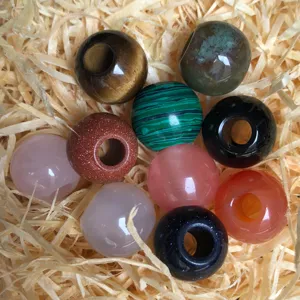 Natural stone crystal agate large hole beads round loose beads for DIY handmade jewelry making