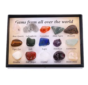 Natürliche Kristall Mineral Proben Box mit 15 Trommelsteinen für Geologie Unterricht.