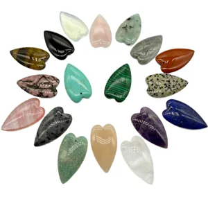 Natural Crystal Heart Pendant Gemstone Agate Tiger Eye DIY Jewelry Making Material 40x22mm