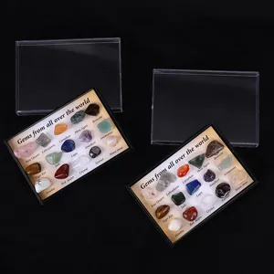 Natürliches Kristallmineral-Proben-Set mit 15 sortierten Edelsteinen in klaren Boxen.