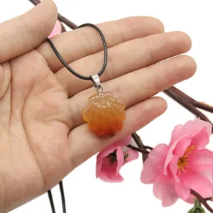 Natural agate shell pendant necklace, orange gemstone DIY jewelry accessory for daily wear style.