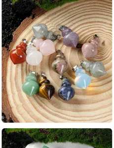 Natural stone crystal gourd pendulum pendant, multicolor gemstone amulet necklace.