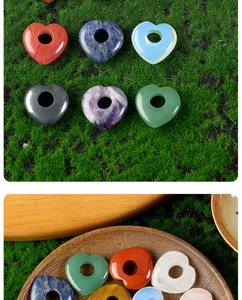 Pendentif cœur en pierre naturelle trou central cristal coloré accessoire bijoux DIY détail