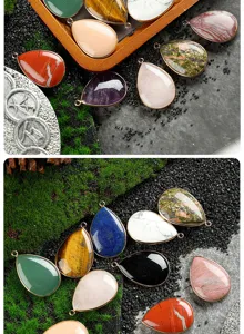 Natural crystal teardrop pendant gemstone gold rim DIY jewelry accessories necklace
