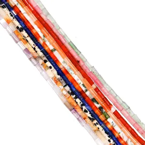 Natural stone crystal tube beads, 2x2mm 2x4mm cylindrical loose beads for DIY jewelry making.