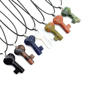 Heart shape crystal key pendant natural agate gemstone necklace detail display item.