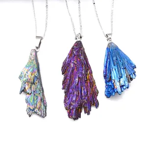 Kleurrijke gegalvaniseerde ruwe steen hanger ketting met zilveren ketting voor damesmode