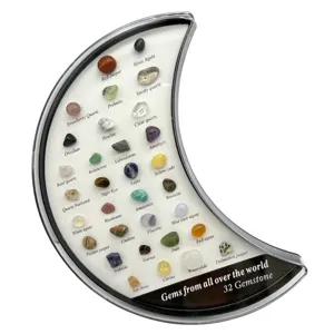32 Edelsteine Kristall Mineralien Set in Mondsichel Display Box Natur Heilsteine Deko