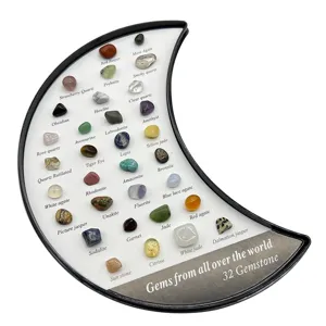 32 Edelsteine Kristall Set Natürliche Heilsteine Mineralien Sammlung Mond Form Geschenk