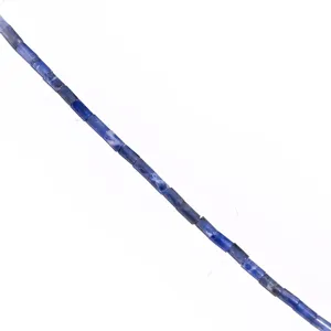 Blue stone tube beads detail shot, natural gemstone cylinder beads for DIY jewelry making.
