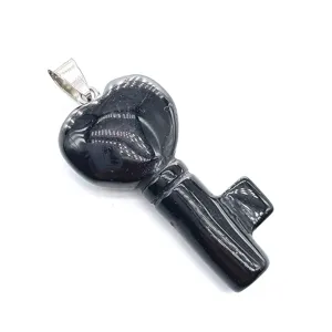 Black Agate Crystal Heart Key Pendant Necklace Charm Natural Gemstone Jewelry Accessory