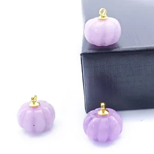 Purple jade carved pumpkin pendant charms for DIY necklace bracelet earrings jewelry making accessories.
