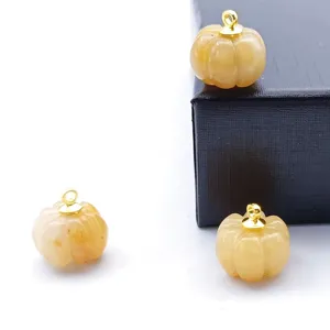 Natural jade crystal carved small pumpkin pendant charm for DIY jewelry necklace bracelet accessory