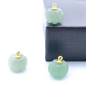 Green jade carved pumpkin pendant charms for DIY jewelry making necklaces earrings