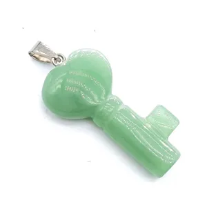 Green crystal heart key pendant for necklace, natural stone jewelry gift for women fashion accessory