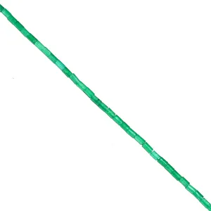 Close-up detail of natural green cylindrical tube beads strand for DIY jewelry making accessory.