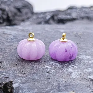 14mm purple jade carved pumpkin charm pendant for DIY handmade bracelet necklace jewelry.