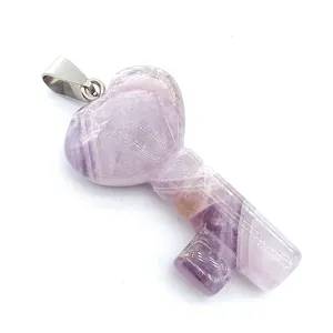 Natural crystal heart key pendant love symbol gemstone necklace jewelry for women fashion