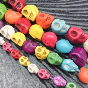 Perles de crâne en turquoise colorée pour fabrication de bijoux DIY, accessoires Halloween