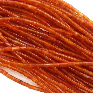 Natural carnelian red agate tube loose beads cylindrical DIY jewelry making accessories.