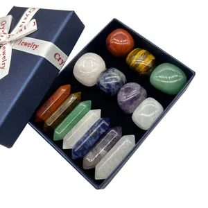 Chakra Pierres de Cristal Naturelles Piliers Hexagonaux Et Pierres Tumblees Irregulieres Guerison Reiki Boite Cadeau Decoration Maison