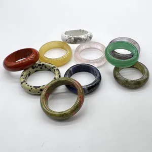 Natural Crystal Stone Ring Vintage Round Finger Ring Agate Mineral Jewelry Women Men Accessory