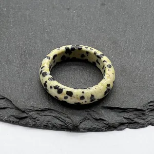 Natural stone gemstone ring, smooth polished circle ring, minimalist fashion jewelry accessory.