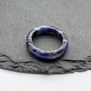 Natural stone ring with beautiful blue and black mineral texture, elegant vintage finger jewelry.