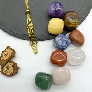 Stainless steel adjustable chain necklace with natural polished crystal stones set for jewelry.