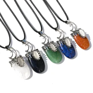 Collana con ciondolo in cristallo naturale pietra lunare con cordino nero donna uomo