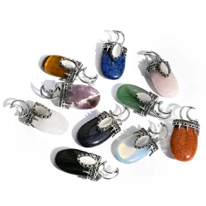 Pendente con Luna in Cristallo Naturale Vintage Collana di Pietre Preziose Set