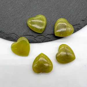 Green crystal heart gemstone carving decor, natural stone pocket palm heart healing stone.