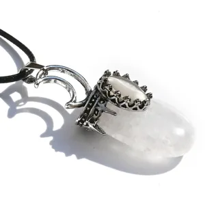 Collana con pendente in cristallo naturale luna corona pietra occhio di gatto con cordino.