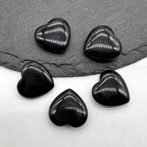 Natural black obsidian crystal heart stone polished gemstone craft 20mm detail view