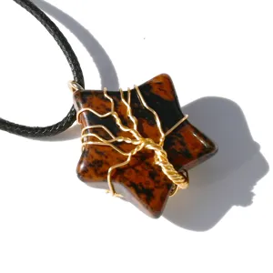 Natural crystal star pendant wire wrapped tree of life gemstone pentagram necklace jewelry