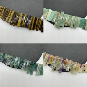Natural gemstone flat tube beads mix, tiger eye amazonite fluorite DIY jewelry making accessories