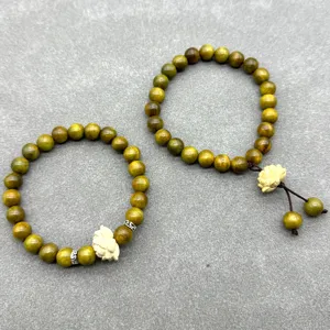 Bracelet en perles de lotus en bois de santal vert vintage perles de priere unisexe