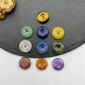 Pendentif Disque Bi en Jade Cristal Naturel Perles Vrac Fait Main Accessoires de Bijoux DIY pour Bracelet Collier